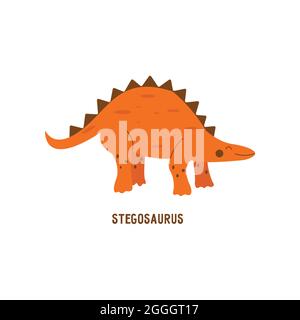 Stegosaurus dinosaur. Large herbivore, extinct ancient lizard with thorns on back, Jurassic period. Card. Colorful vector isolated illustration hand d Stock Vector