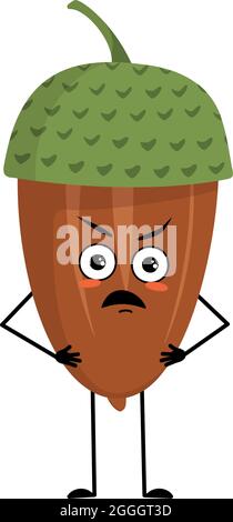 Oak leaf character with angry emotions, grumpy face, furious eyes, arms ...