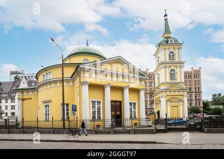 Riga, Latvia. August 2021.  The outdoor view of the St. Alexander Nevsky Church in the city center Stock Photo