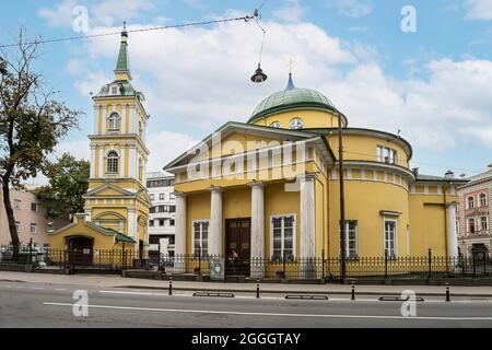 Riga, Latvia. August 2021.  The outdoor view of the St. Alexander Nevsky Church in the city center Stock Photo