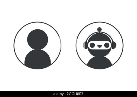 Chat bot robot and user icons in circle set. Elements for design online support service dialogue window. Stock Vector