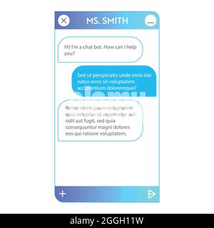 Chat bot window. User interface of application with online dialogue. Conversation with a robot assistant Stock Vector