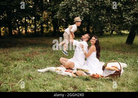 Family having fun at picnic. Stock Photo