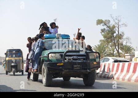 Kandahar city, Southern Afghanistan. 31st August 2021. Taliban fighters and their supporters celebrated across Afghanistan with the final departure of all U.S. troops. Brining to an end of 20 years of foreign military presence. Stock Photo