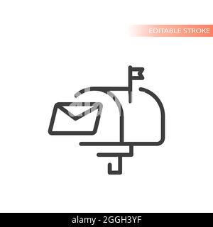 Mailbox and letter line vector icon. Post or mail box symbol. Stock Vector