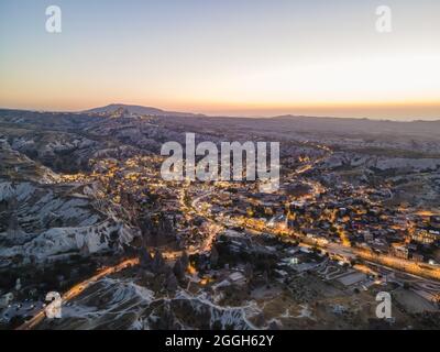 Night view of Goreme district in Cappadocia Stock Photo