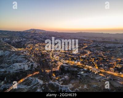 Night view of Goreme district in Cappadocia Stock Photo