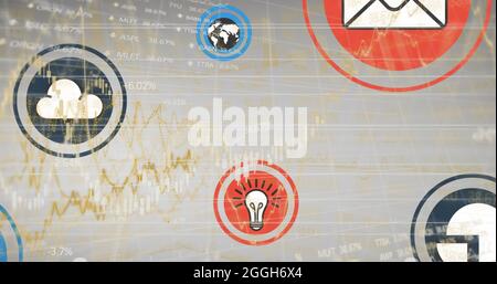 Image of financial data processing over digital icons Stock Photo