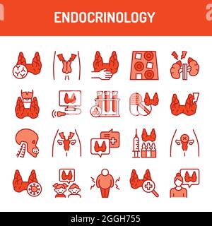 Endocrinology color line icons set. Isolated vector element. Outline pictograms for web page, mobile app, promo. Stock Vector