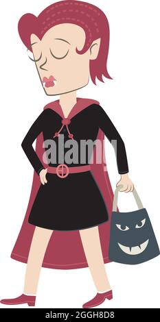 Retro style illustration of a girl dressed as a vampire for the Halloween party. Stock Vector