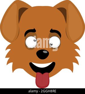 Vector emoticon illustration of a cartoon dog's face with a crazy expression and tongue sticking out Stock Vector