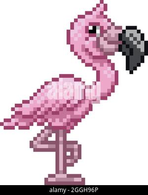 Flamingo Bird Pixel Art Video Game Animal Cartoon Stock Vector