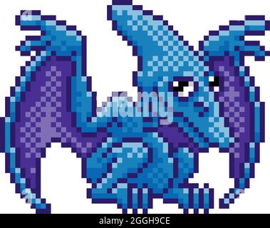 Pterodactyl Pixel Art Dinosaur Video Game Cartoon Stock Vector