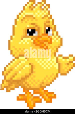 Easter Chick Chicken Pixel Art Video Game Cartoon Stock Vector