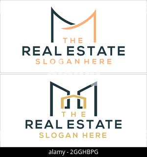 Real estate skyline line art logo design Stock Vector