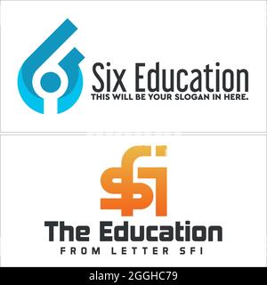 Education online coaching with icon number and initial bold logo design Stock Vector