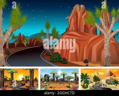 Set of different nature horizontal scenes illustration Stock Vector