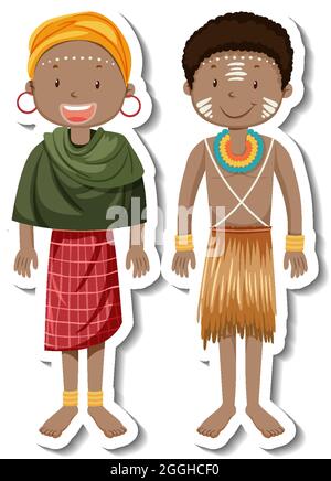 African tribal couple cartoon character sticker illustration Stock ...