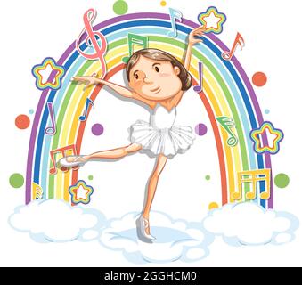 Girl with melody symbols on rainbow wave illustration Stock Vector ...