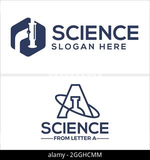 Science laboratory microscope research logo design Stock Vector