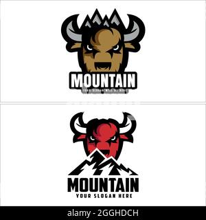 Sport team adventure wildlife with mountain and bison logo design Stock Vector