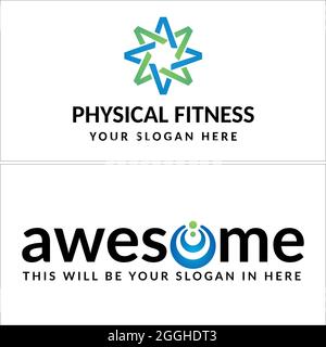 Physical fitness star and people logo design Stock Vector