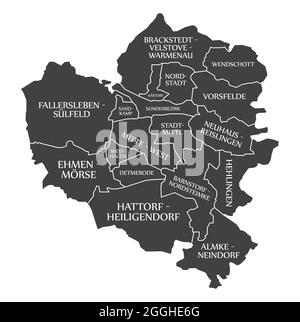 Wolfsburg City Map Germany DE labelled black illustration Stock Vector