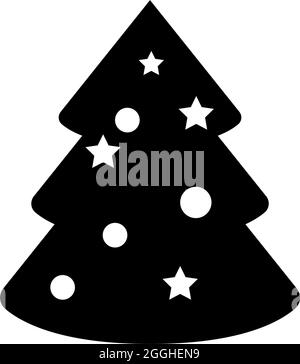 Christmas Tree with Decorations Star. Flat Vector Icon illustration. Simple black symbol on white background. Christmas Tree with Decorations Star sig Stock Vector