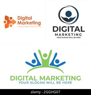 Digital marketing with people logo design Stock Vector