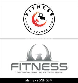 Physicals fitness with phoenix head logo design Stock Vector