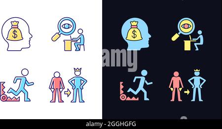 Extrinsic motivation light and dark theme RGB color icons set Stock Vector