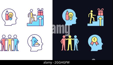 Motivational boosters light and dark theme RGB color icons set Stock Vector