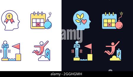 Motivation to win light and dark theme RGB color icons set Stock Vector