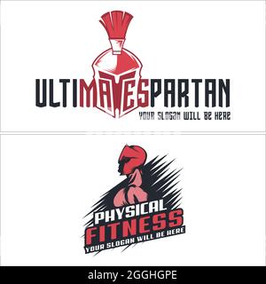 Physical fitness spartan muscle logo design Stock Vector