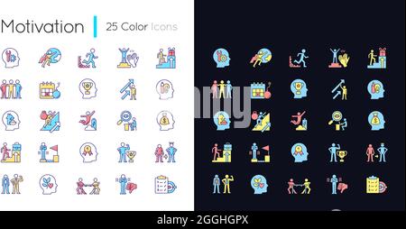 Motivation light and dark theme RGB color icons set Stock Vector