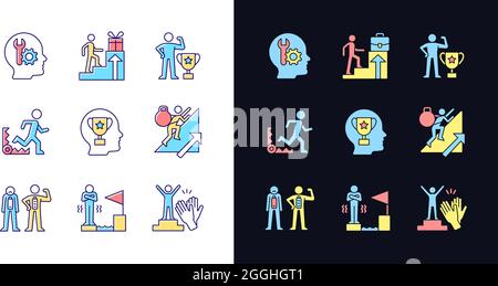 Strong motivation light and dark theme RGB color icons set Stock Vector
