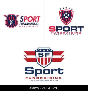 Badge sports shield star wings ribbon logo design Stock Vector