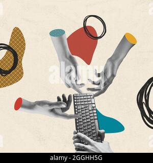 Contemporary art collage with human hands in a surreal style. Concept of communication Stock Photo