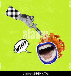 Contemporary art collage on gree background. Corona virus treatment concept Stock Photo