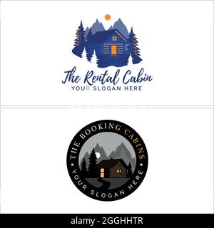 Cabin villa rental recreation village farm logo design Stock Vector
