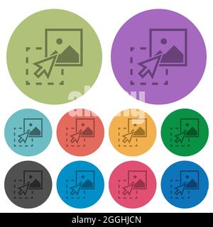 Drag image to upload darker flat icons on color round background Stock Vector