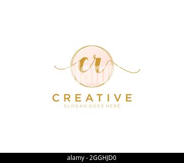 CR Feminine logo beauty monogram and elegant logo design, handwriting logo of initial signature, wedding, fashion, floral and botanical with creative Stock Vector