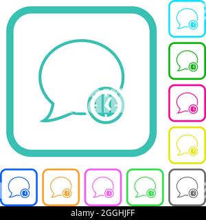 Message time outline vivid colored flat icons in curved borders on white background Stock Vector