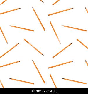 Seamless pattern with orange pencils on white background. Stock Photo