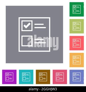 Ballot paper outline flat icons on simple color square backgrounds Stock Vector