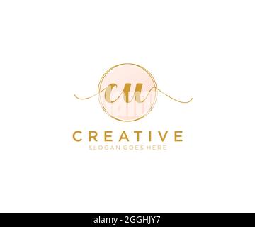 CU Feminine logo beauty monogram and elegant logo design, handwriting logo of initial signature, wedding, fashion, floral and botanical with creative Stock Vector