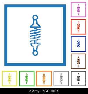 Shock absorber outline flat color icons in square frames on white background Stock Vector
