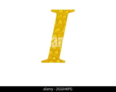 Letter I of the alphabet made with raindrops on a yellow background, isolated on a white background Stock Photo