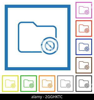 Directory disabled outline flat color icons in square frames on white background Stock Vector