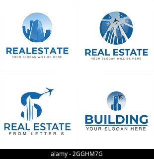 Modern real estate building town plane logo design Stock Vector